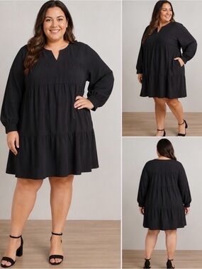 This & That NWT Black Tiered Flowy Smock Oversized Mini Dress Women’s Size XXL
